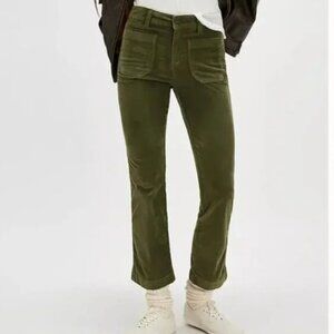 NWOT Free People High Time Velvet Kick Flare Pants Olive Army Green 12